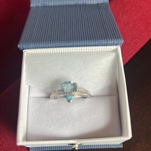 Pear Cut 2.25ct Blue Topaz & Diamond Ring